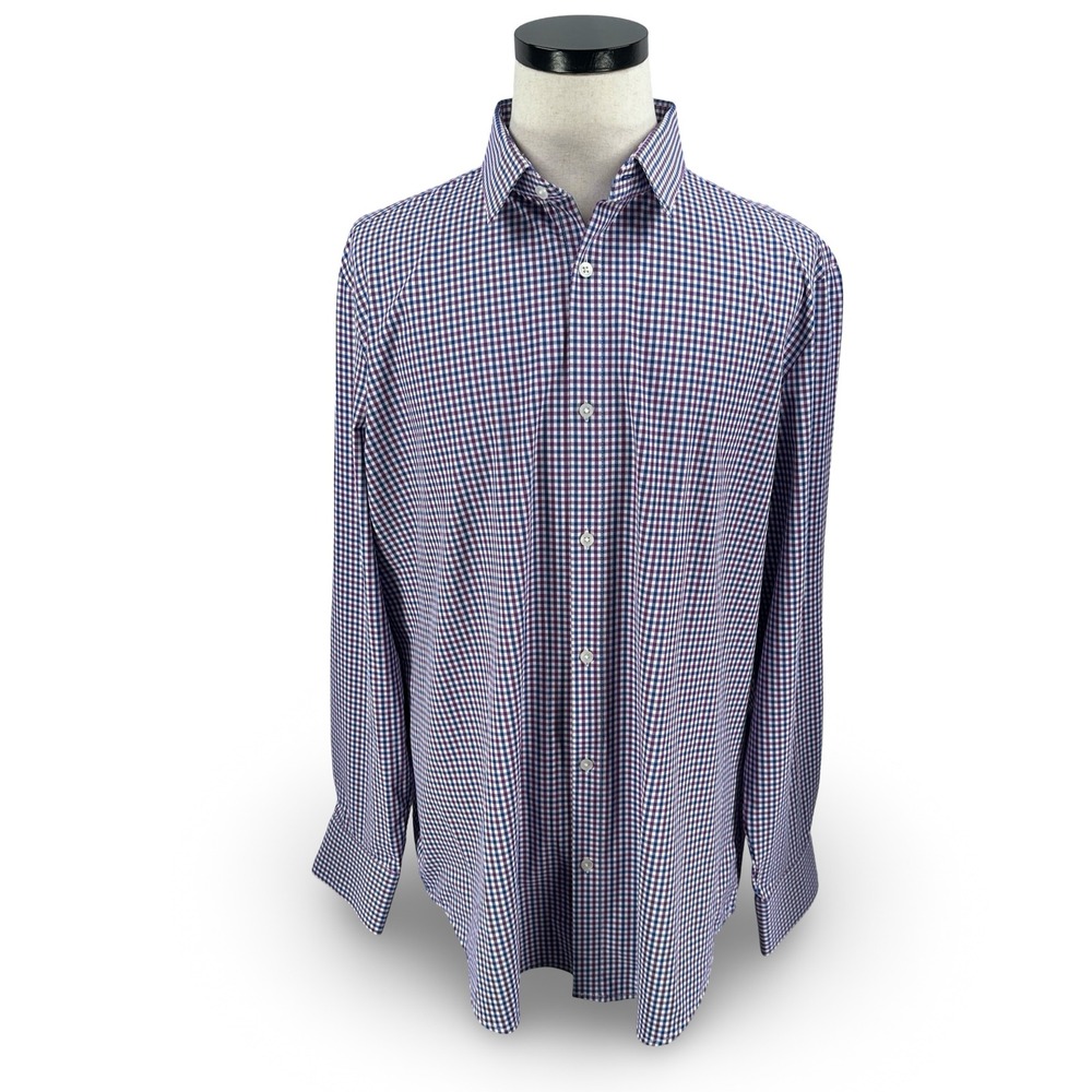 Mizzen+Main Leeward Trim Fit Gingham Performance Dress Shirt Purple Blue‎ XXL